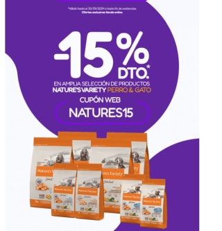 15% de descuento en Natures Variety perro y gato
