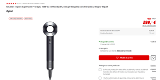 Secador Dyson Supersoni Origin, 1600 W, 3 Velocidades, Incluye Boquilla concentradora por 269,10€