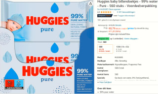 Huggies Billendoekjes Pure 99% Water 10 x 56 = 560 doekjes voor €8,79 bij Amazon