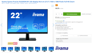 Iiyama ProLite XU2292HS-B1 Zwart 21.5" monitor voor €86,03