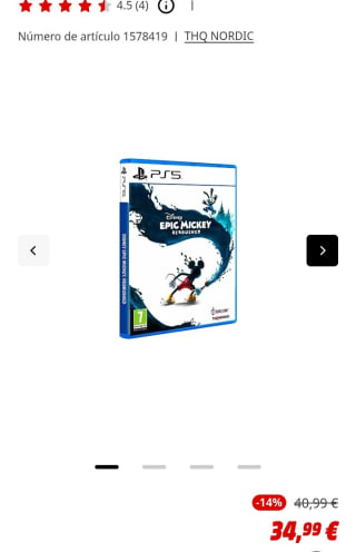 Disney Epic Mickey Rebrushed PS5 por 34,99€.