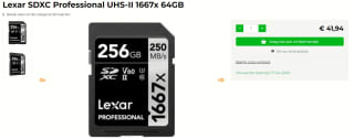 Lexar SDXC Professional UHS-II 1667x 64GB voor €41,94 bij Fotodevakman