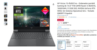 Portátil Gaming HP Victus 15-fb3021ns 15.6" FHD AMD Ryzen 5-8645HS, 16GB RAM, 512GB SSD por 699,99€