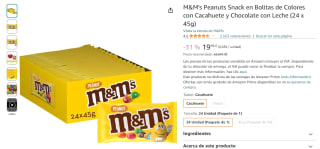 M&M's Peanuts Snack en Bolitas de Colores con Cacahuete y Chocolate con Leche (24 x 45g) por 19,99€