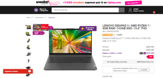 Notebook Lenovo Ideapad 5 AMD Ryzen 7 8GB RAM 512GB por $579.990