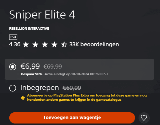 Sniper Elite 4 voor €6,99 in de Playstation Store