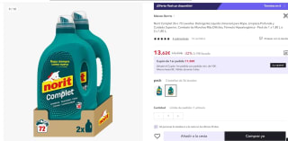 - Detergente Líquido Universal para Ropa, Limpieza Profunda y Cuidado Superior 2x1,80€ por 13,62€ (8,17€ cuenta nueva)