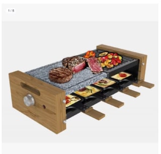 Raclette Cheese&Grill 8400 Wood MixGrill. Potencia 1200 W, Superficie mixta Grill y Plancha, Termostato regulable, 8 Sartenes individuales, Diseño extraíble por 27.81€