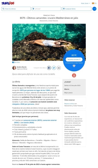 Crucero Mediterráneo Últimos Camarotes por 807€.