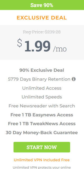 1 jaar onbeperkt toegang tot Usenet voor €23,88