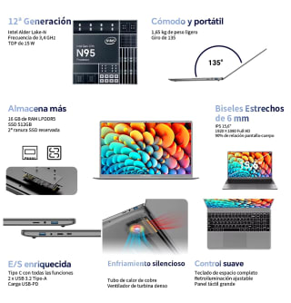 Portatil TECLAST F16PRO 15,6" Intel Gen 12th N95, 12GB LPDDR4 256GB SSD Sistema preinstalado,1920x1080 IPS,WiFi 5 por 167,69€