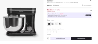 Batidora Amasadora KR200 con Bol de Acero Inox. capacida 5 Litros - 1200W marca Prixton por 40.16€