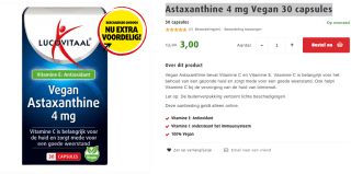 Lucovitaal Vegan Astaxanthine 4mg Capsules 30CP voor €3