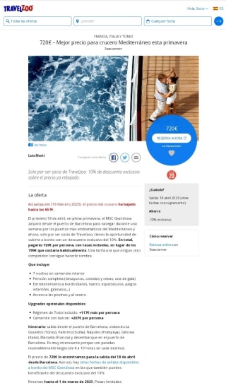 Crucero Mediterráneo en primavera por 720€ por persona.