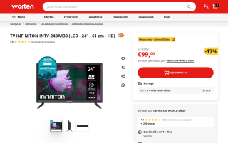 INFINITON INTV-24BA130 LCD 24 pulgadas 61 cm por 99€