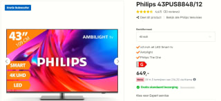 Philips LED TV 43PUS8848 The One Ambilight met Philips subfwoofer TAW8506/10 voor €649 bij Expert