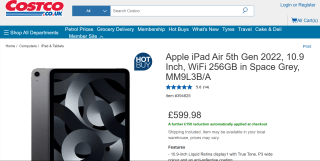 Apple iPad Air 5th Gen 2022, 10.9 Inch, 256GB WiFi - £449.98