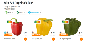 1+1 gratis op alle AH Paprika's los
