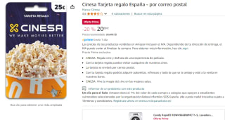 Cinesa Tarjeta regalo de 25€ por solo 20€ y la de 50€ por 40€
