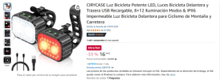 CIRYCASE Luz Bicicleta Potente LED, Luces Bicicleta Delantera y Trasera USB Recargable por 16,14€