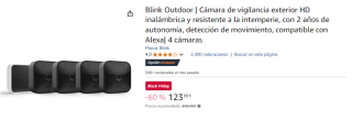 Blink Outdoor | Cámara de vigilancia exterior HD inalámbrica y resistente a la intemperie, con 2 años de autonomía, detección de movimiento, compatible con Alexa| 4 cámaras por 123.99€