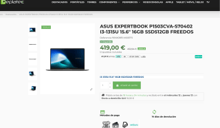 Asus expertbook p1503cva-s70402 i3-1315u 15.6" 16GB ssd512GB freedos por solo 419€