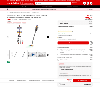 Aspirador escoba Dyson v12 Detect Slim Absolute Potencia succión 150 AW Inteligente y Ligero 60 min Pantalla LCD Tecnología Láser por solo 399€