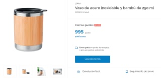 Gratis Vaso de acero inoxidable y bambú por 995 puntos
