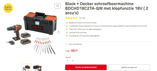 Black + Decker schroefboormachine met klopfunctie 18V ( 2 accu's) voor €89,99 bij Praxis