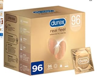 Durex Real Feel, Preservativos Sensitivos sensación piel con piel, 96 condones por 38,62€
