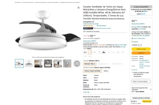 Ventilador de Techo con Aspas Retráctites y Lámpara EnergySilence Aero 4280 Invisible White. 40 W, Diámetro 42" por 95,90€