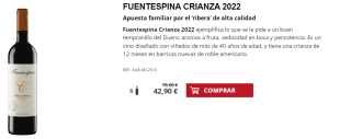6 Botellas de Fuentespina Crianza 2022 por 32.9€
