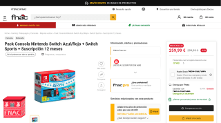 Nintendo Switch Azul/Rojo + Switch Sports + Suscripción 12 meses por 259,99€