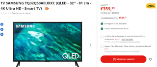Smart TV Samsung QLED 2023 32Q50A 32" por 359€
