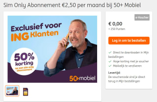 Sim Only Abonnement €2,50 per maand bij 50+ Mobiel voor 250ING punten