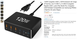 Estación de Carga 6 Puertos, con 3 USB-C y 3 USB-A Cargador Rapido USB C por 15,99€
