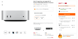 Apple Mac mini Apple M4 10 Núcleos/16GB/256GB SSD/GPU 10 Núcleos por 599€