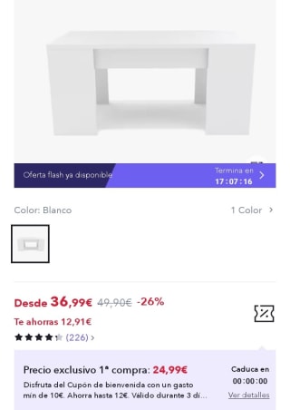 Dormidan Mesa de Centro elevable por 36,99€.