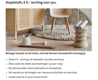 Karwei kortingscode voor €5 korting op alles