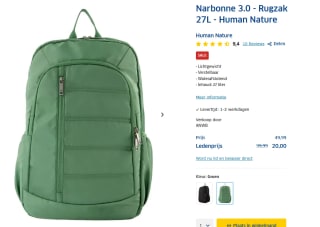 Narbonne 3.0 - Rugzak 27L - Human Nature groen of zwart voor €20 voor ANWB leden