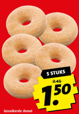 5 gesuikerde donuts voor €1,50 bij Boni
