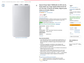 Xiaomi Power Bank 10000mAh 22.5W Lite GL Power Bank con Carga rápida bidireccional de 22.5 W máx 3 Puertos de Salida por 14,99€