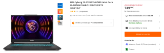 Ordenador Portatil MSI Cyborg 15 A12UCX-657XES Intel Core i7-12650H/16GB/512GB SSD/RTX 2050/15.6" por 749€