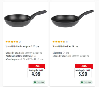 Diverse Russell Hobbs koekenpannen vanaf €4,99 in de Lidl webshop