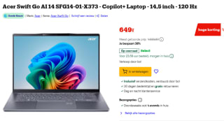 ACER Swift Go 14 AI SFG14-01-X373 - 14.5 inch - Qualcomm Snapdragon X Plus voor €649 bij bol