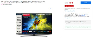Televisor LED de 55" Grundig 55GGU8960, 4K UHD Smart TV por 429€