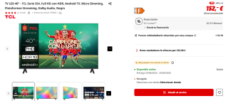 TV LED 40" TCL Serie S54, Full HD con HDR, Android TV, Micro Dimming por 152€