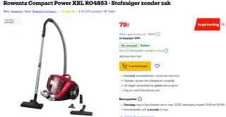 Rowenta Compact Power XXL RO4853 stofzuiger voor €59 bij Bol na cashback