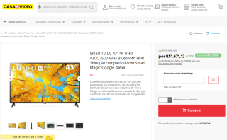 Smart TV da LG de 43 polegadas 4k UHD - R$ 1.671,12
