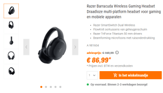 Razer Barracuda draadloze gaming headset voor €86,99 bij NBB